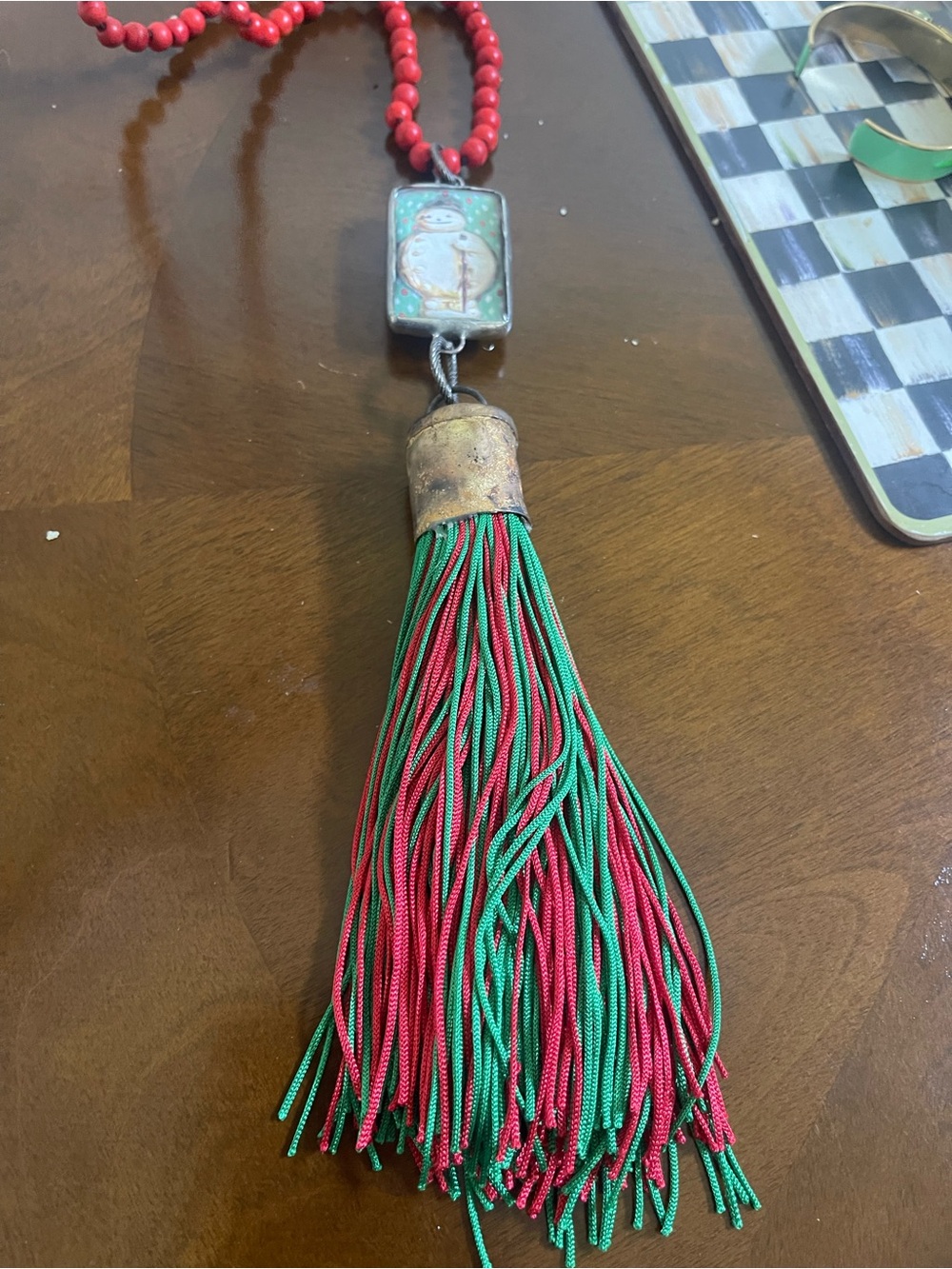 Art by Amy Boho Red & Green Tassel Pendant Christmas Necklace